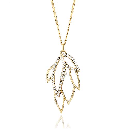 Pomina Cubic Zirconia Heart Necklace CZ Leaf Petal Pendant Gold Necklace and Earring Set for Women
