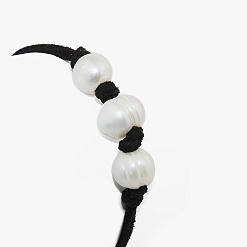 POMINA Black Suede with Pearl Pull String Bracelets