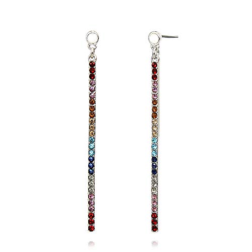 Pomina Colorful Crystal Long Thin Teardrop Dangle Drop Bar Earrings for Women