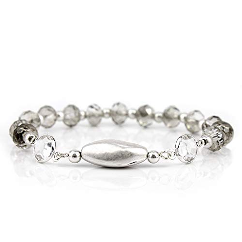 POMINA Multi Strand Beaded Nugget Matte Pearl Crystal Stretch Bracelet for Woman, Set of 5