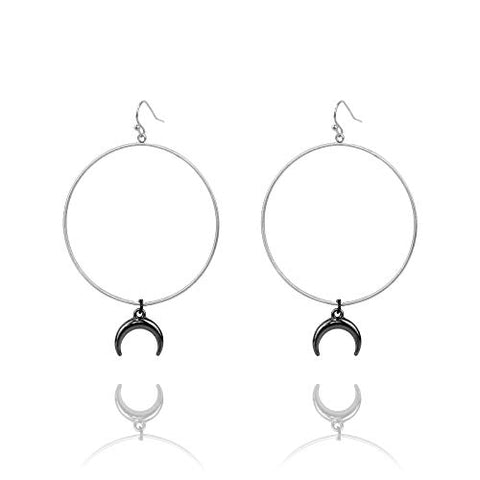 Pomina Cross/Moon Squash Blossom Charm Earrings, Gold Silver Wired Circle Hoop Dangle Drop Earrings for Women Girls