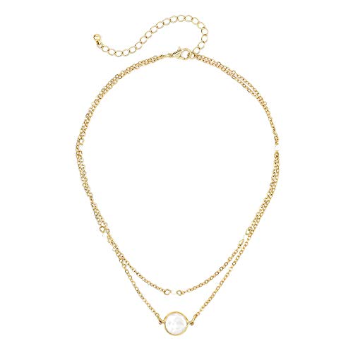 POMINA Dainty Layered Boho Necklace Fresh Water Pearl Layered Necklace for Women