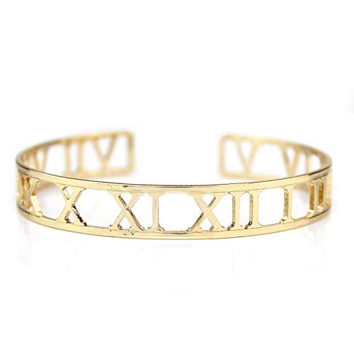 POMINA Roman Numerals Bangle Bracelet for Women Gold Silver Fashion Bar Cuff Bangle Bracelet