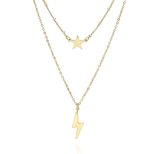 Pomina Gold Dainty Boho Layered Necklace Chic Lightning Bolt Star Charm Necklace for Women Teen Girls