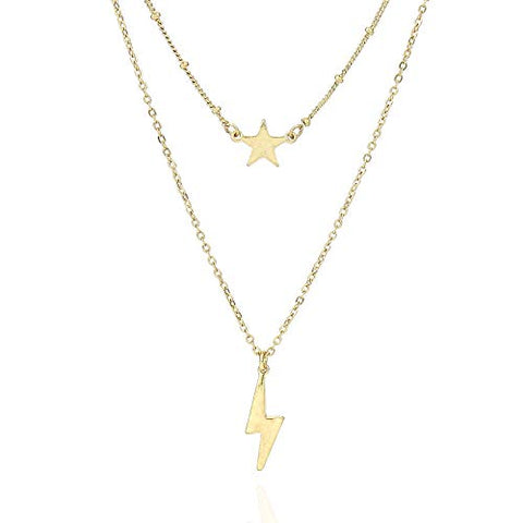 Pomina Gold Dainty Boho Layered Necklace Chic Lightning Bolt Star Charm Necklace for Women Teen Girls