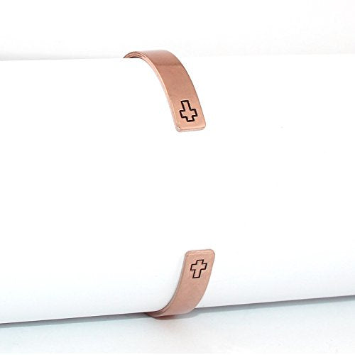 Pomina Inspirational Meaningful Quotes Words Engraved Cuff Bracelets for Women (Cross/Worn Rose Gold)