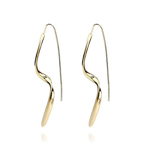 Pomina Gold Wave Bar Dangle Drop Earrings Ribbon Casting Gold Hoop Earrings for Women