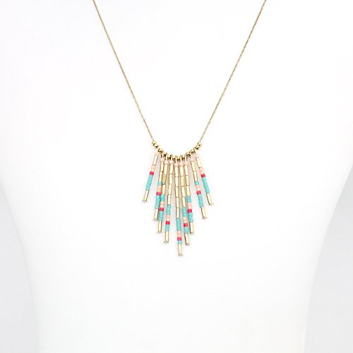 POMINA Seed Beads Tassel Pendant Short Necklaces