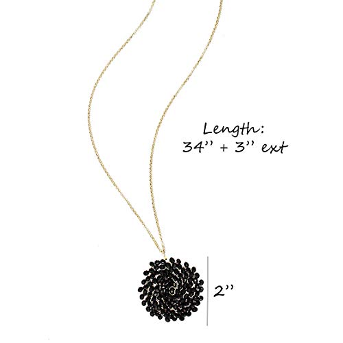 POMINA Handmade Glass Crystal Beaded Swirl Disk Circle Pendant Long Necklace for Women