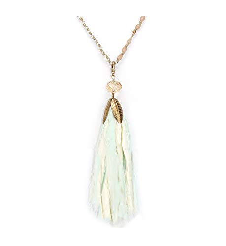 POMINA Glass Beaded Natural Stone Beaded Necklace Fabric Tassel Long Necklaces Sweater Long Necklace for Women, 36 Inches