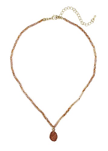 POMINA Knotted Rondelle Glass Beaded Choker, Druzy Pendant Short Necklace for Women Teen Girls