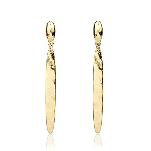 Pomina Lightly Hammered Long Oval Linear Post Drop Earrings