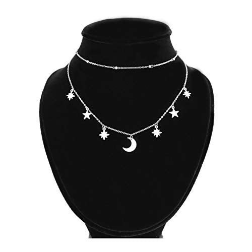 POMINA Gold Chain Choker Dainty Star Moon Cross Leaf Charm Boho Multi Layered Necklace for Women Girls