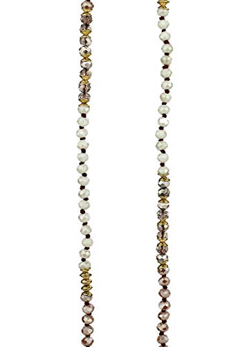 Pomina Hand Knotted Crystal Glass Beaded Long Necklace, Genuine Leather Tassel Boho Fashion Statement Long Necklace for Women