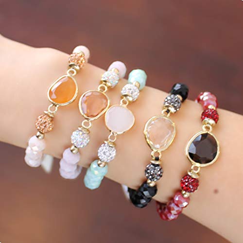 POMINA Faceted Glass Beaded Stretch Bracelets with Multi Pave Balls for Women