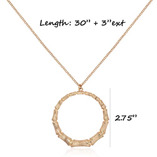 POMINA Fashion Gold Long Chain Necklace Circle Pendant Casual Long Sweater Necklace for Women