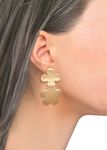 Pomina Double Quatrefoil Clover Drop Earrings Satin Gold Geometric Flower Earrings for Women Teen Girls