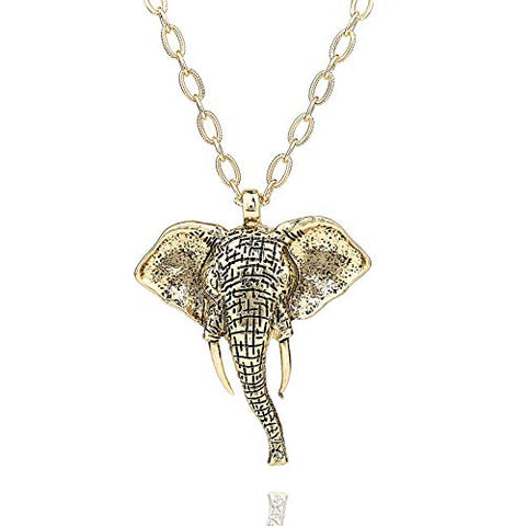 POMINA Good Luck Elephant Necklace Boho Vintage Safari Elephant Pendant Link Chain Long Necklace for Women Girls Teens