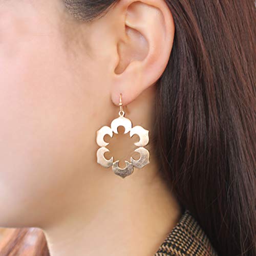 Pomina Lightweight Moroccan Style Dangling Drop Earrings Open Flower Gold Dangle Earrings for Women