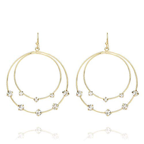 Pomina Crystal Cluster Orbital Double Circle Teardrop Hoop Dangle Drop Earrings Geometric Double Teardrop Earrings for Women