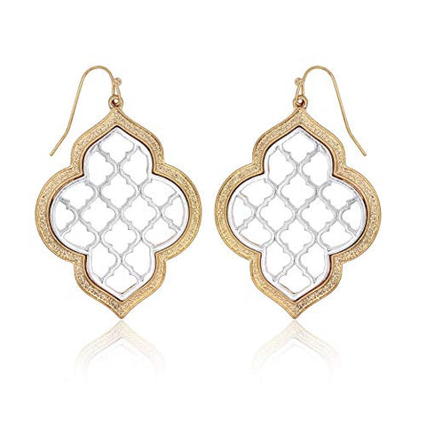 Pomina Two-Tone Quatrefoil Filigree Drop Earrings with Mini Quatrefoil Cutouts