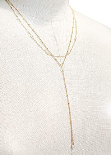 POMINA Dainty Pearl Choker Y Lariat Layered Necklace Y Shape Gold Chain Necklace for Women