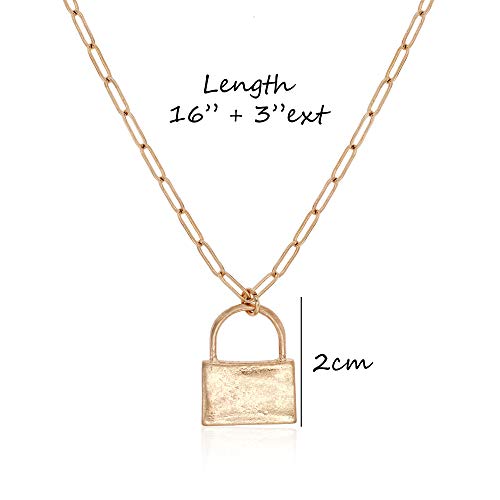 Pomina Gold Lock Pendant Necklace Padlock Cable Link Thick Chain Necklace for Women Girls Teens