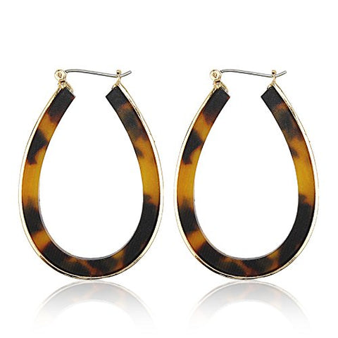 Pomina Tortoise Geometric U Shape Acrylic Earrings set in Gold-Tone Metal. Resin Hoop Earrings for Women