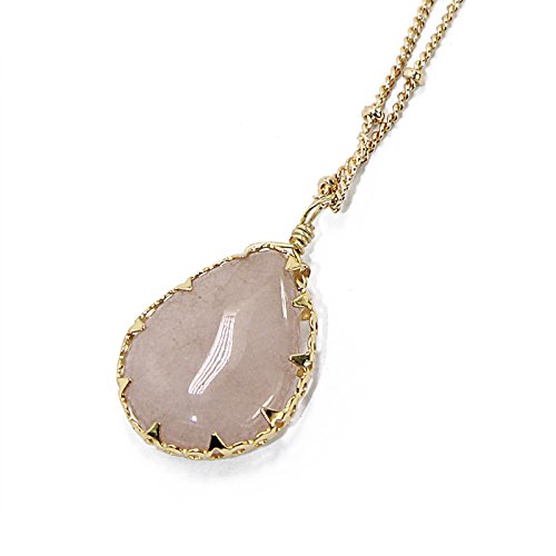 Pomina Natural Grey Agate Semi Precious Stone Teardrop Pendant Short Necklace for Women, 18 inches