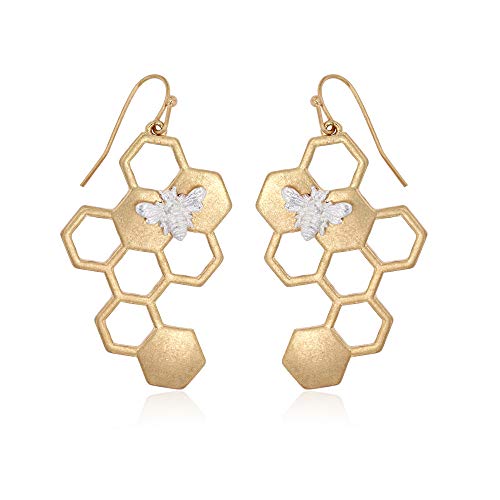 POMINA Gold Honeycomb Bumblebee Dangle Earring for Women Teen Girls