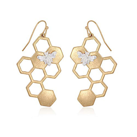POMINA Gold Honeycomb Bumblebee Dangle Earring for Women Teen Girls