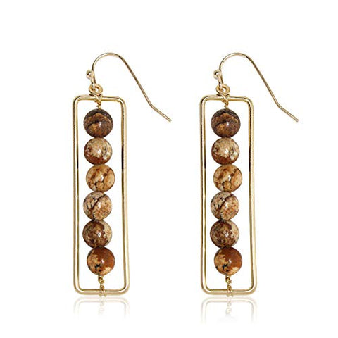 Pomina Semi Precious Stone Beaded Rectangle Bar Drop Earrings