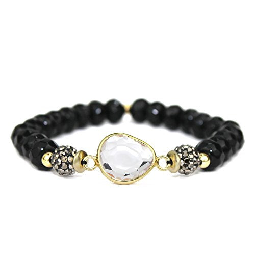 POMINA Faceted Glass Beaded Stretch Bracelets with Multi Pave Balls for Women