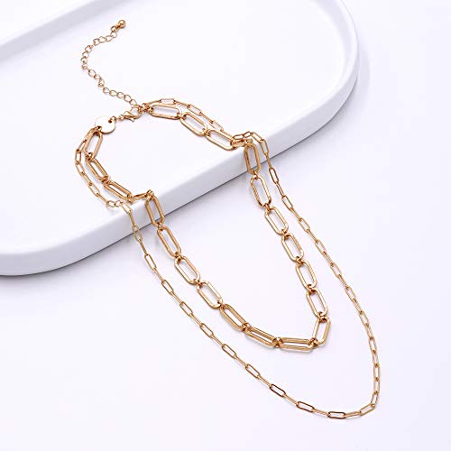 Pomina Worn Gold Silver Thick Chunky Fashion Chain Necklace Carabiner Lock Pendant Paperclip Link Cuban Chain Necklace for Women Men