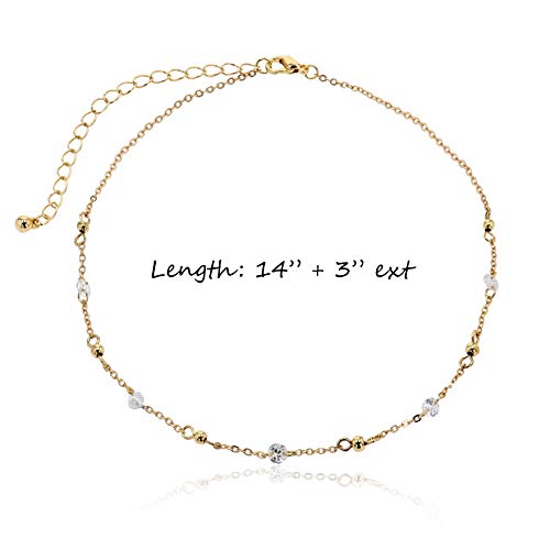 POMINA Dainty Stone Beaded Gold Choker Necklace Simple CZ Station Chain Short Necklace for Women Teens Girls