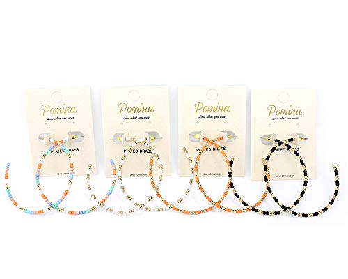 Pomina Lightweight Summer Hoop Earrings Colorful Beaded Large Open Hoop Earrings for Women Girls Teens