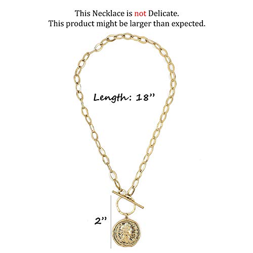 Pomina Fashion Gold Silver Chunky Thick Link Chain Necklace Medallion Chunky Coin Pendant Toggle Necklace for Women Men Teen Girls
