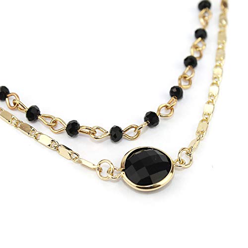POMINA Multi Layer Multi Faceted Circle and Crystal Bead Chain Short Necklace