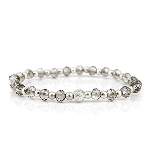 POMINA Multi Strand Beaded Nugget Matte Pearl Crystal Stretch Bracelet for Woman, Set of 5