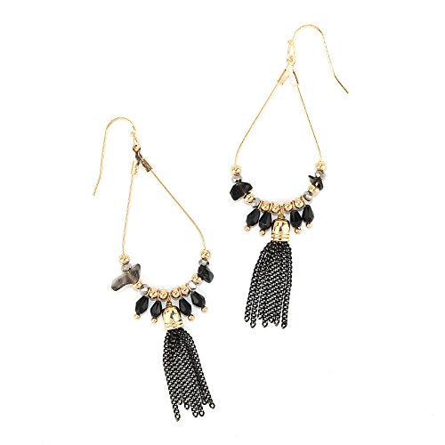 Pomina Stone and Crystal Charms with Chain Tassel Pear Drop Earrings