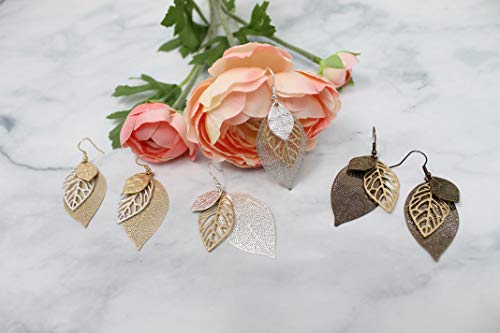 Pomina Choco Gold Fashion Fall Leaf Boho Earrings Gold Silver Two Tone Filigree Leaf Dangle Drop Earrings for Women Girls