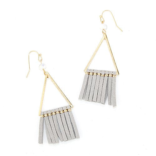 Pomina Frindge Suede Tassel on Triangle Drop Earrings