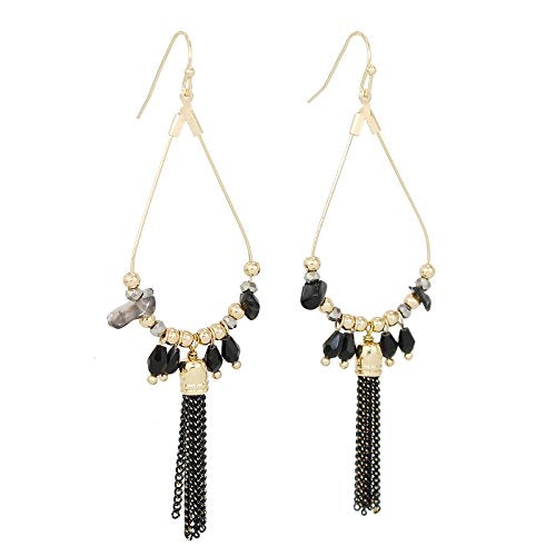 Pomina Stone and Crystal Charms with Chain Tassel Pear Drop Earrings