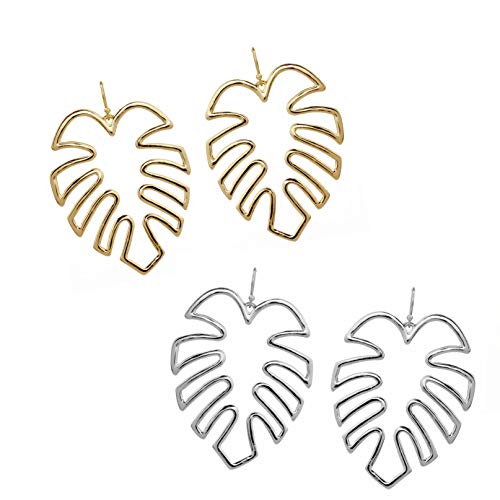 Pomina Gold Silver Palm Leaf Dangle Drop Earrings