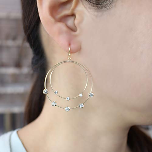 Pomina Crystal Cluster Orbital Double Circle Teardrop Hoop Dangle Drop Earrings Geometric Double Teardrop Earrings for Women
