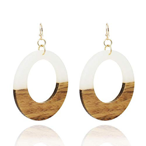 Pomina Lightweight Geometric Colored Resin Wood Dangle Drop Earrings for Women