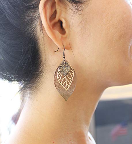 Pomina Choco Gold Fashion Fall Leaf Boho Earrings Gold Silver Two Tone Filigree Leaf Dangle Drop Earrings for Women Girls