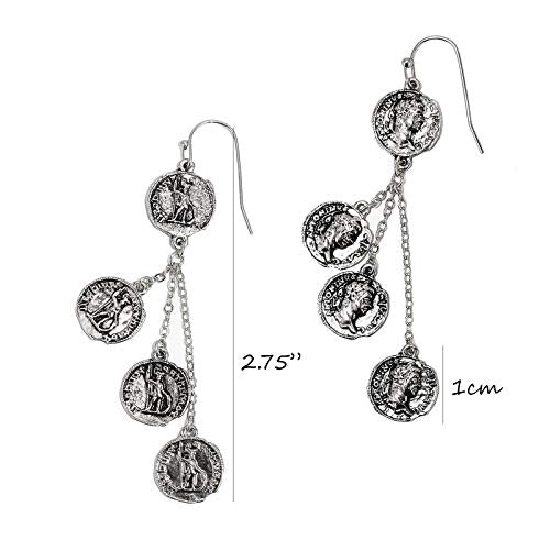 Pomina Vintage Greek Style Cluster Coin Drop Earrings Boho Chandelier Coin Dangle Drop Earrings for Women