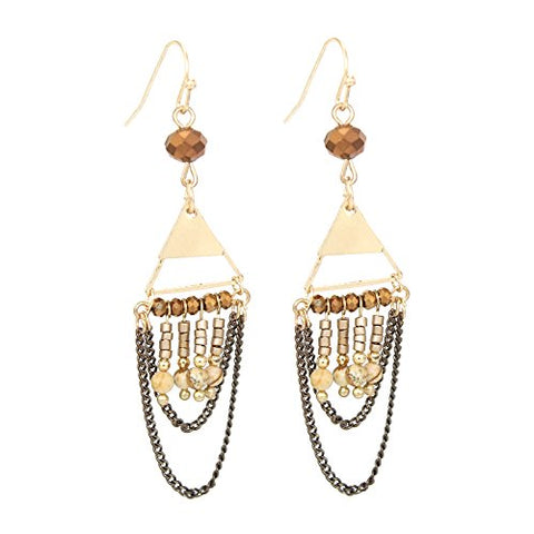 Pomina Seed Beaded Tassel Chain Chandelier Egyptian Drop Earrings