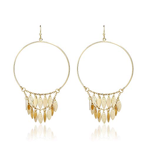 Pomina Leaf Chandelier Tassel Hoop Dangling Drop Earrings for Women